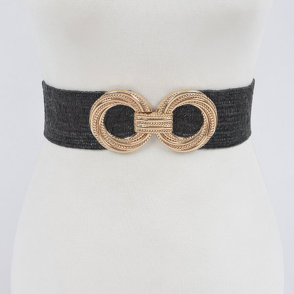 Metal Oo Buckle Plus Size Stretch Straw Belt